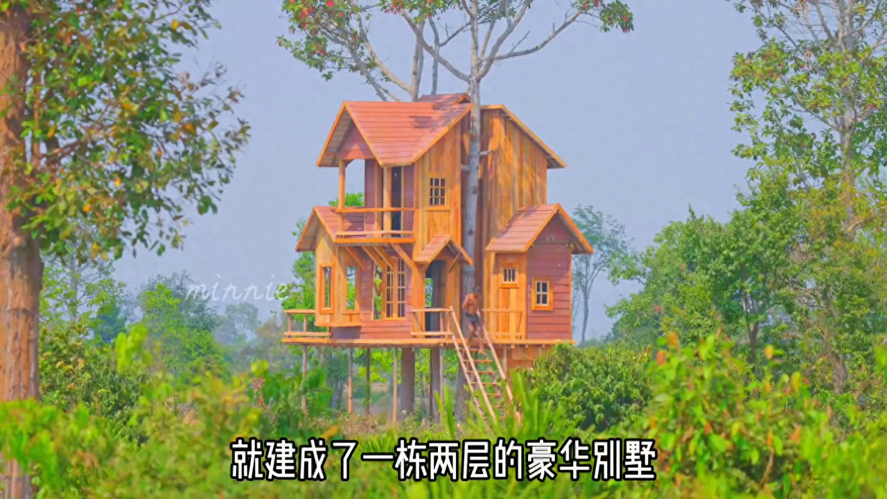 兄弟二人在野外建了一套豪华别墅#木屋建造